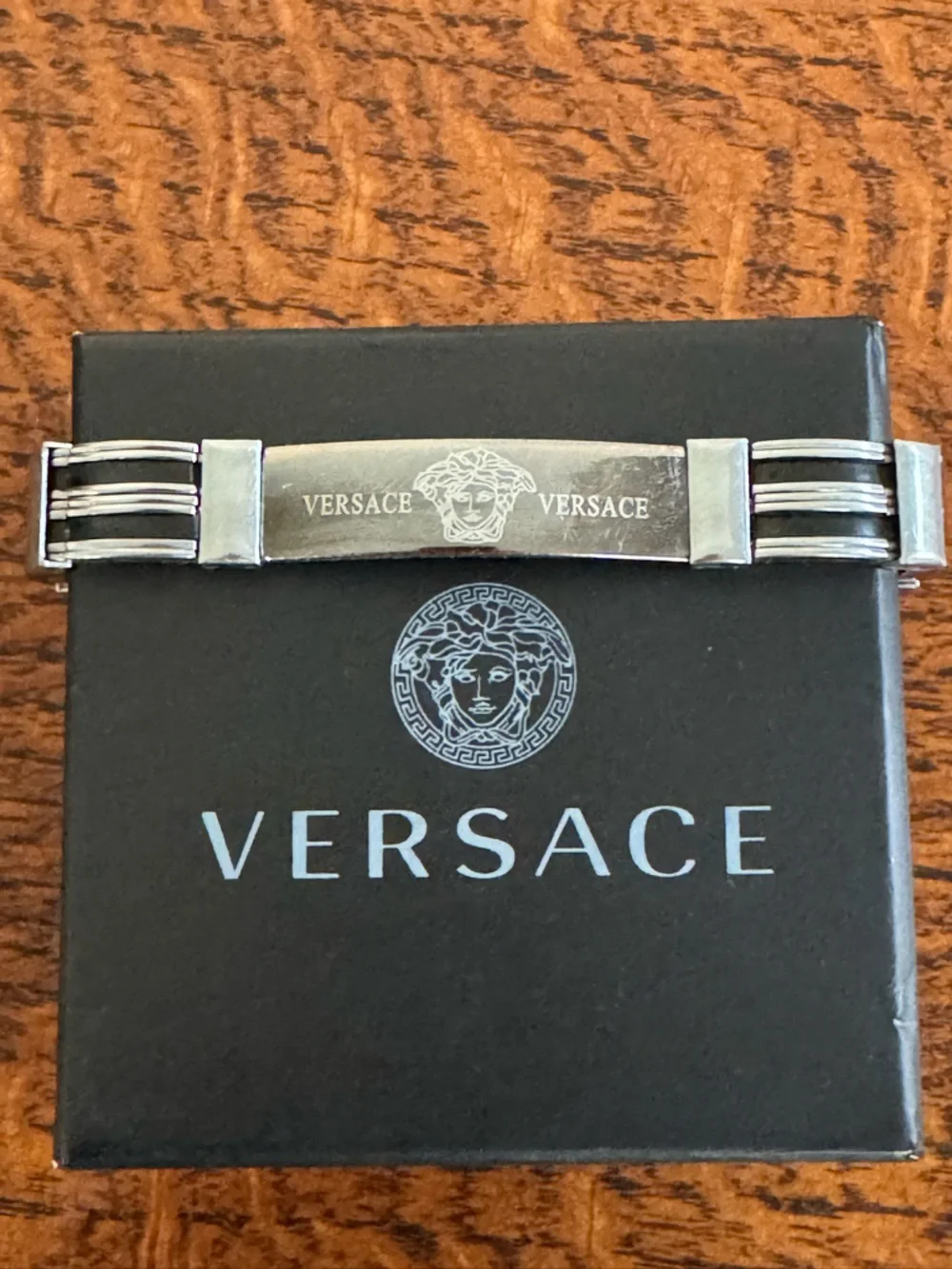 Versace Men’s Stainless Steel Medusa Plate Bracelet - Silver and Black
